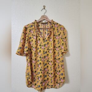 T Tahari Mustard Floral Print Blouse